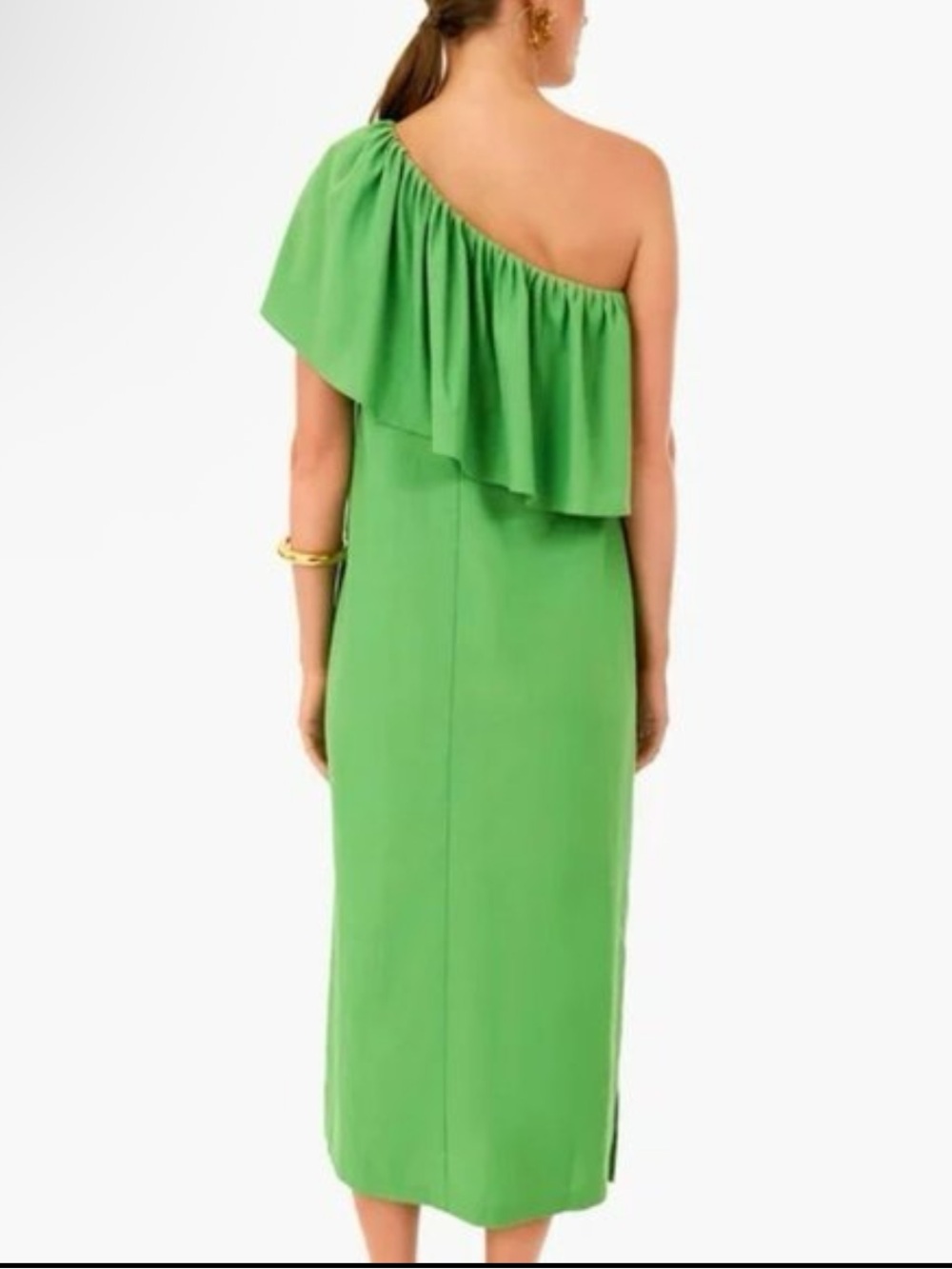 Pomander Place One-Shoulder Green Ruffle Women's Dress - Picture 2 of 8